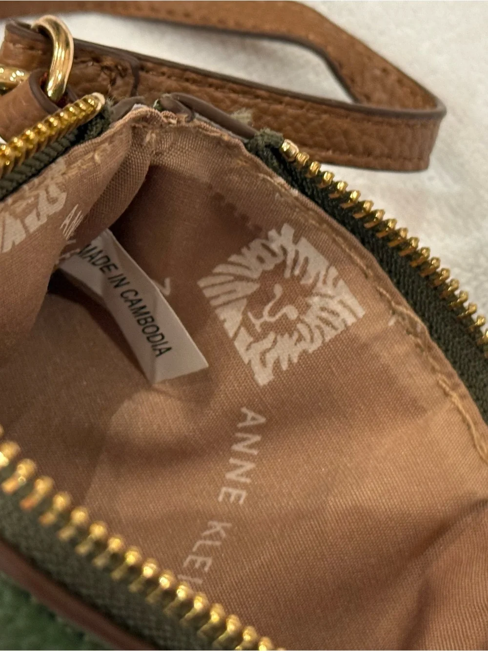 Anne Klein Forest Green Pebbled Leather Cosmetic Pouch with Gold Accents